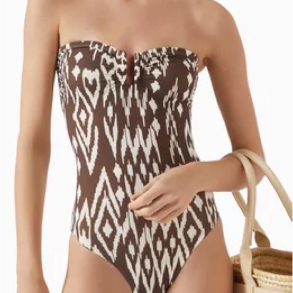 Eres Paris Cassiopee Bustier One Piece Swimsuit, “Coffee Imprimé”